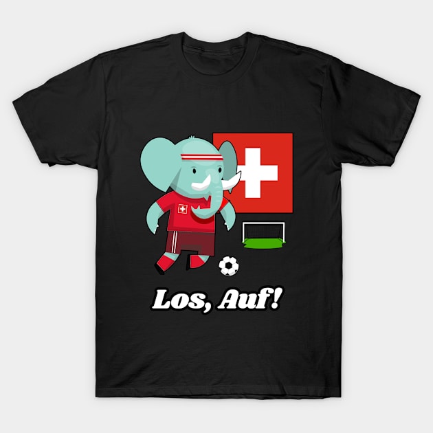 ⚽ Switzerland Football, Cute Elephant Scores, Los Auf! Team Spirit T-Shirt by Pixoplanet